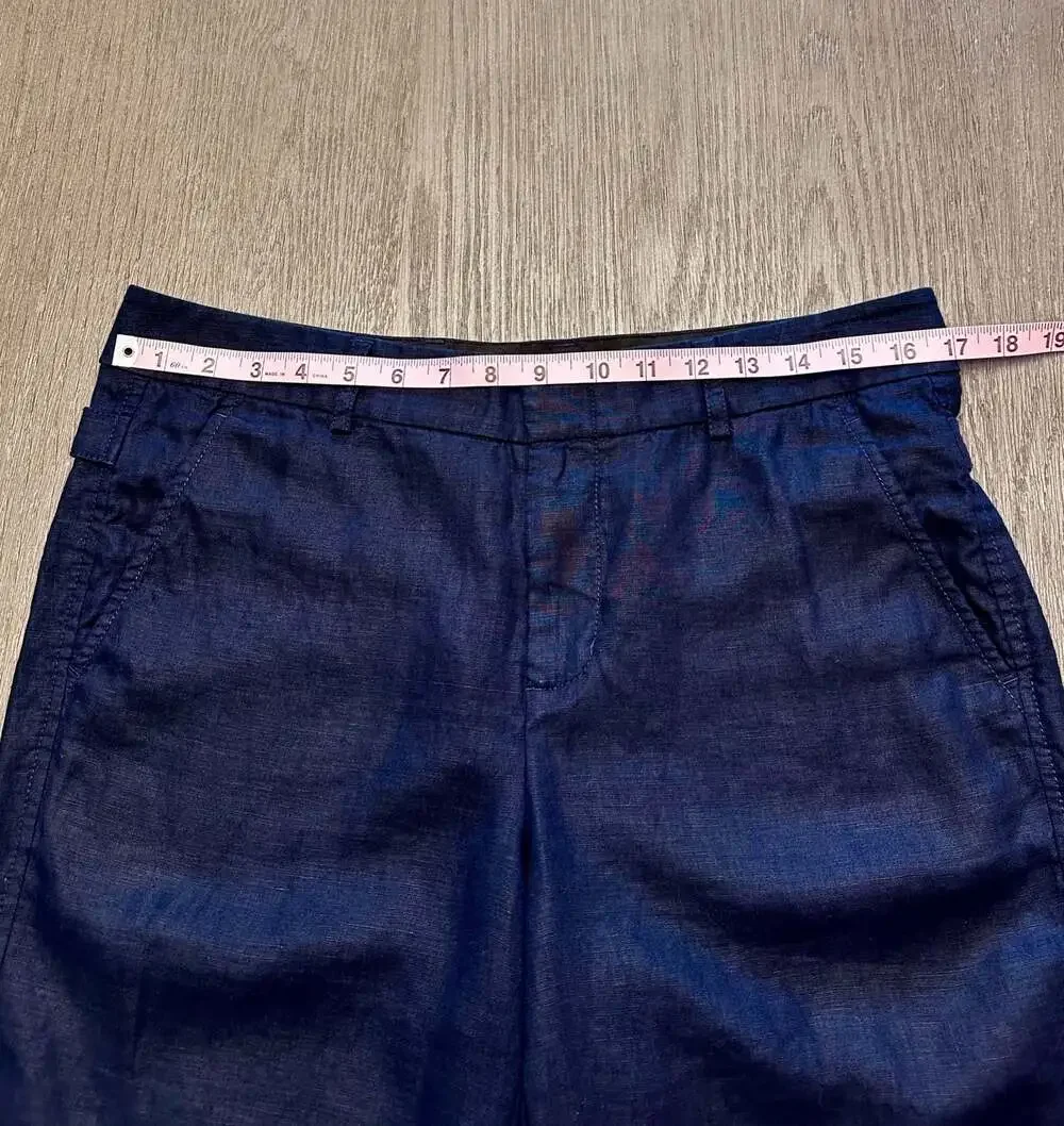 Vince 100% Linen Bermuda Shorts Navy Size 10 Adjustable Waist